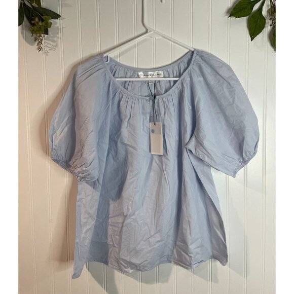 Chelsea & Theodore Light Blue Cotton Puff Sleeve Blouse Button Detail Womens S - Picture 9 of 13